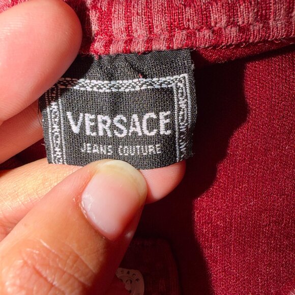 Versace Jeans Couture-Style Polo Shirt – Burgundy Textured Knit, Medusa Embroide - Picture 6 of 7